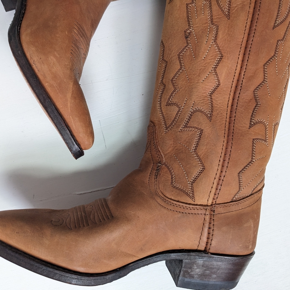 Vintage Dan Post Marlboro Gear Leather Cowboy Western Boots Women's 6M - Picture 3 of 16